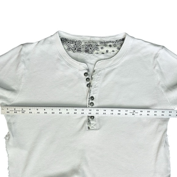 WE THE FREE Free People Waffle Knit Henley Top White Bandana Trim Women Small - Picture 5 of 11